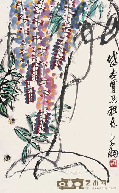 陈大羽 紫藤蜜蜂 镜心 80.5×50cm